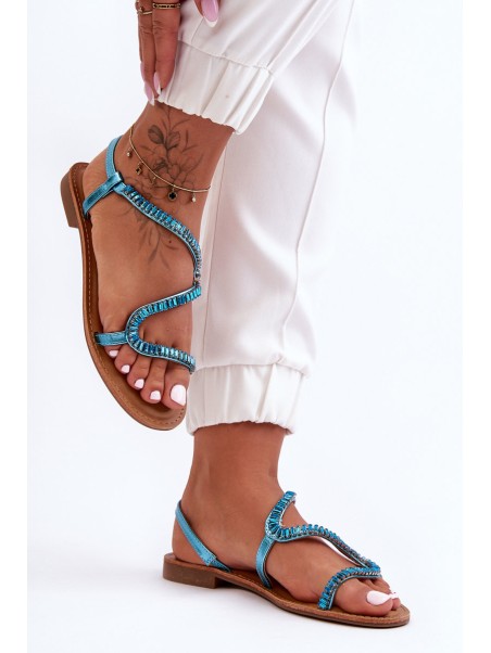 Women's Slip-On Sandals with Embellishments Blue Hayen