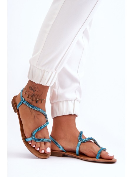 Women's Slip-On Sandals with Embellishments Blue Hayen