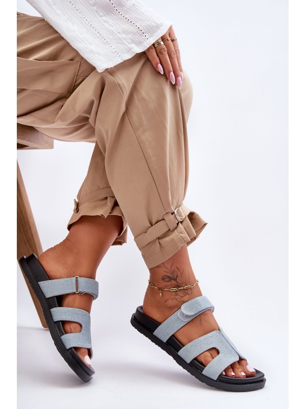 Leather Classic Women's Slippers With Velcro Brown Amedon