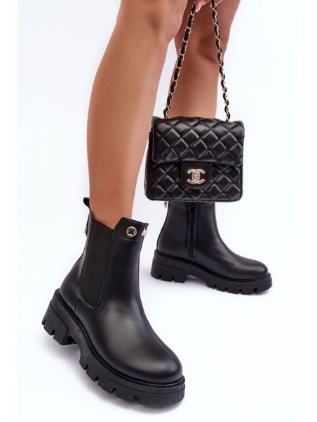 Women's Leather Ankle Boots with Decorative Black Lobb