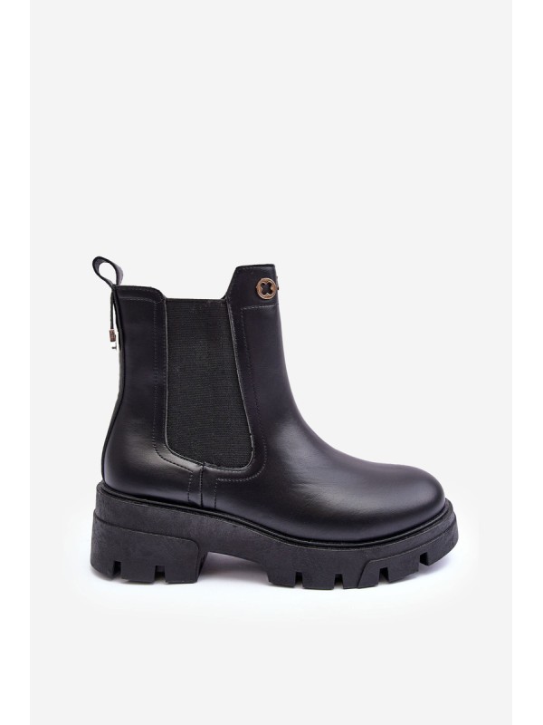 Women's Leather Ankle Boots with Decorative Black Lobb