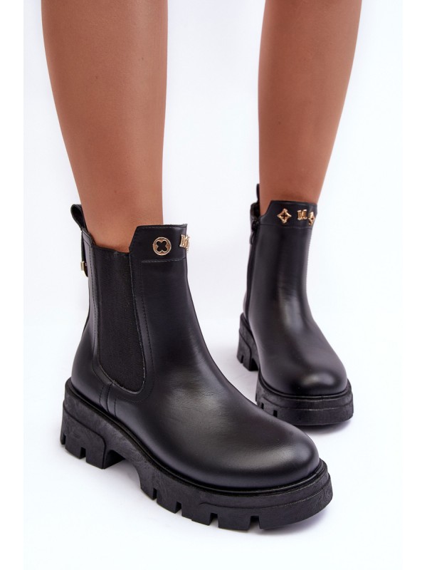 Women's Leather Ankle Boots with Decorative Black Lobb