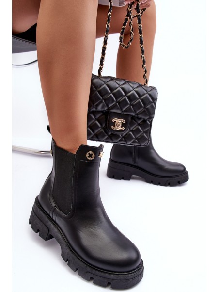 Women's Leather Ankle Boots with Decorative Black Lobb