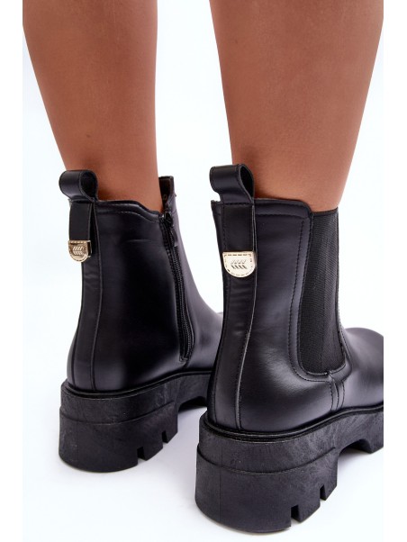Women's Leather Ankle Boots with Decorative Black Lobb