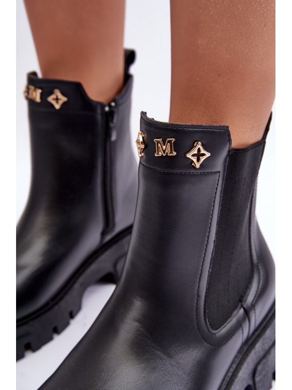 Women's Leather Ankle Boots with Decorative Black Lobb