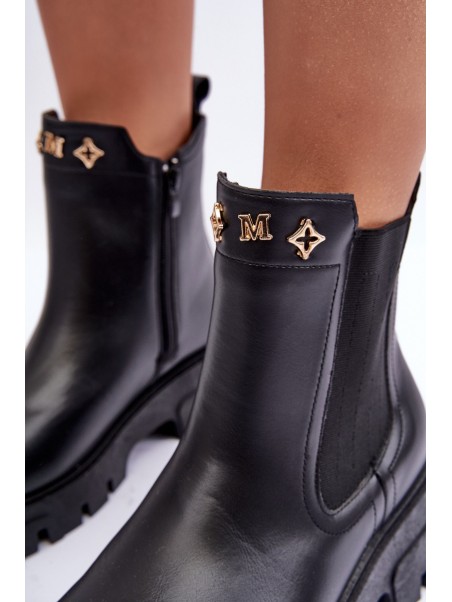 Women's Leather Ankle Boots with Decorative Black Lobb