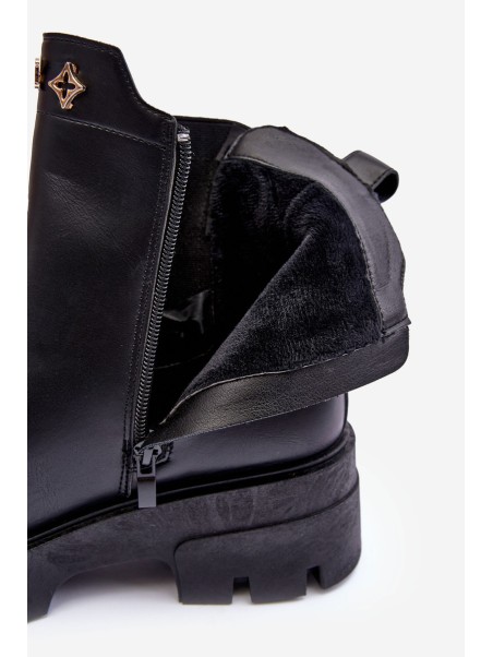 Women's Leather Ankle Boots with Decorative Black Lobb