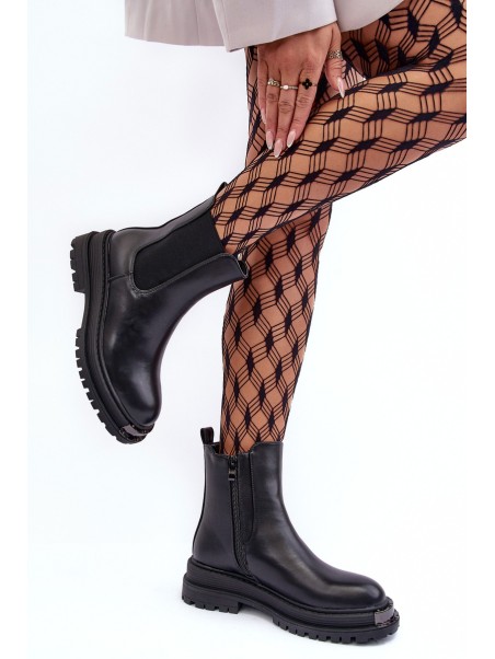 Women's Flat Heel and Platform Ankle Boots Black Linestta