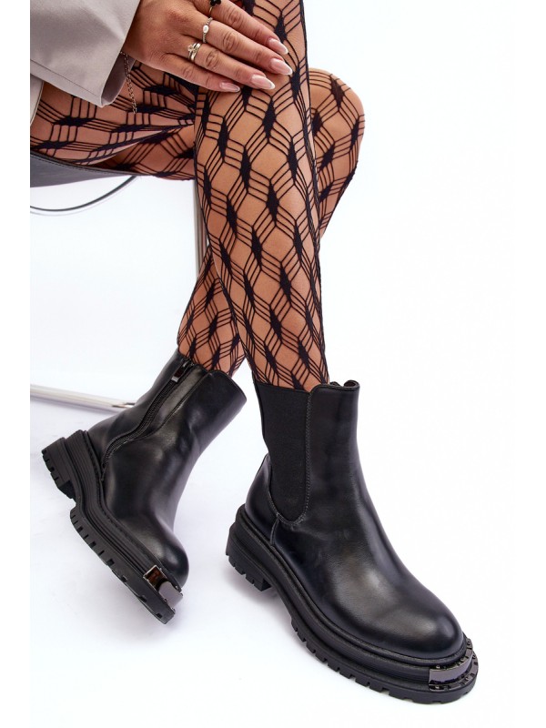 Women's Flat Heel and Platform Ankle Boots Black Linestta