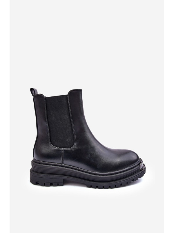 Women's Flat Heel and Platform Ankle Boots Black Linestta