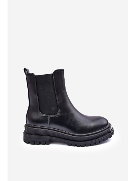 Women's Flat Heel and Platform Ankle Boots Black Linestta