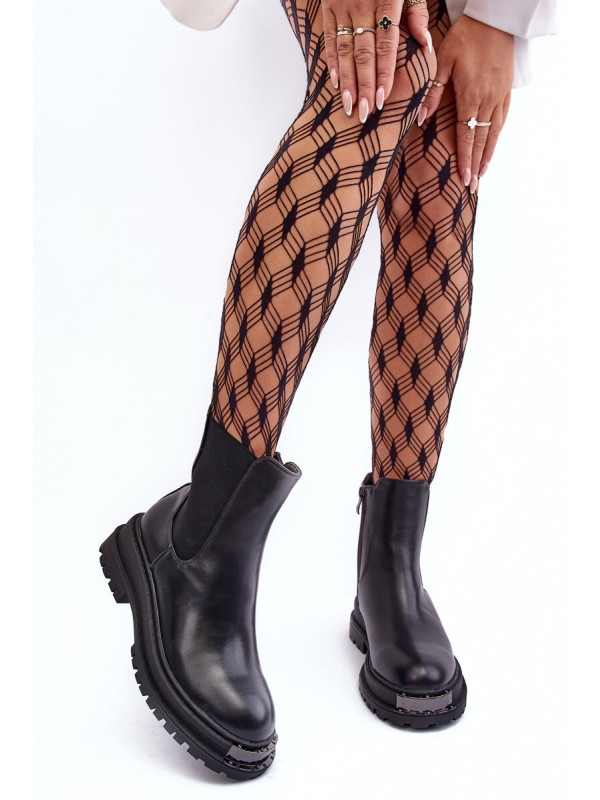 Women's Flat Heel and Platform Ankle Boots Black Linestta