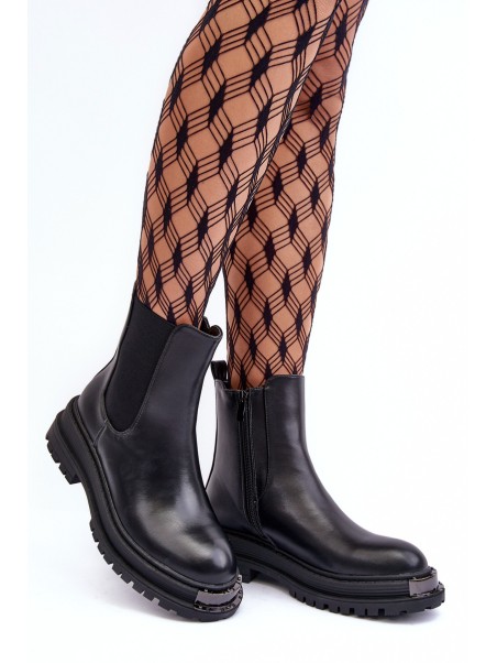 Women's Flat Heel and Platform Ankle Boots Black Linestta