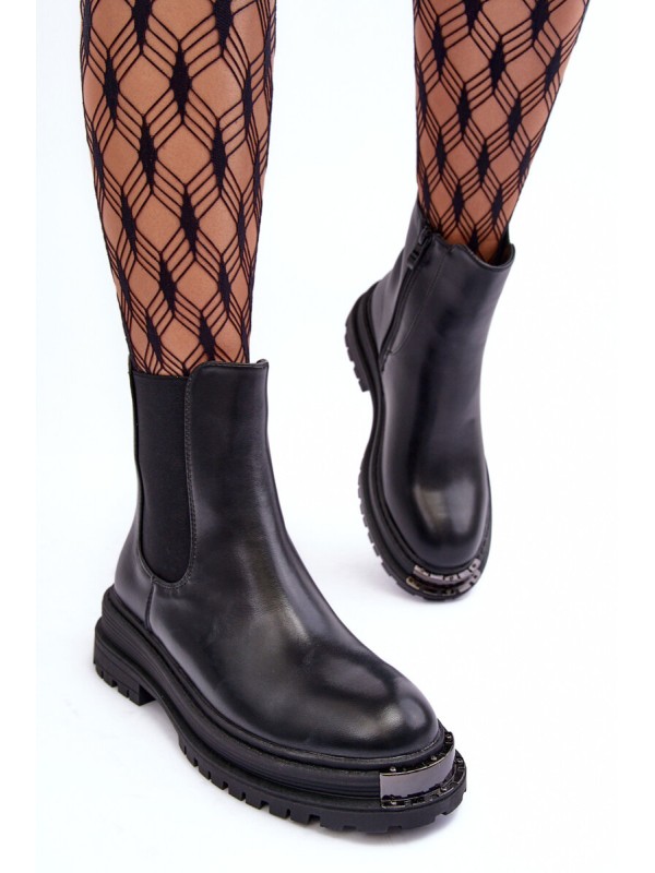 Women's Flat Heel and Platform Ankle Boots Black Linestta