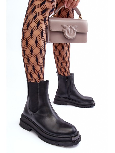 Women's Flat Heel and Platform Ankle Boots Black Linestta