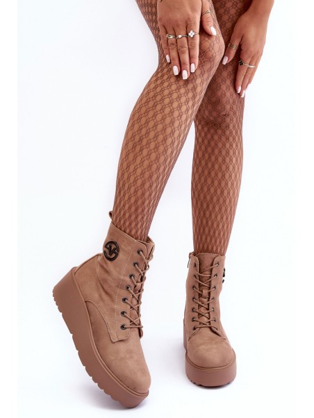 Suede Boots on Massive Platform Wedge Heel Beige Lavica