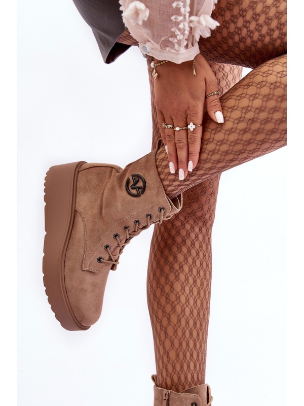 Suede Boots on Massive Platform Wedge Heel Beige Lavica