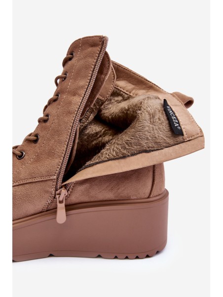 Suede Boots on Massive Platform Wedge Heel Beige Lavica