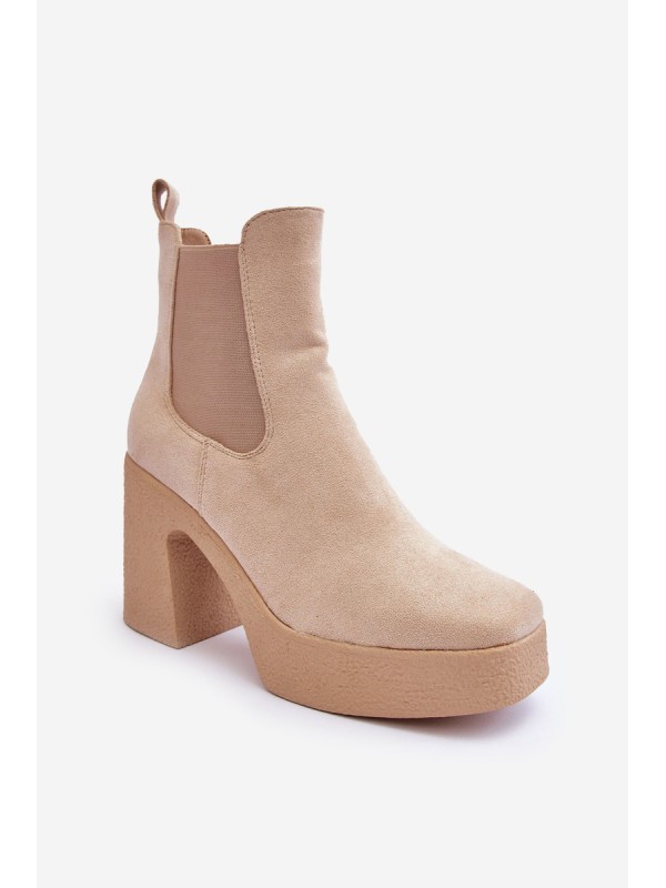 Leather Boots On Massive Heel Beige Sunilda 2