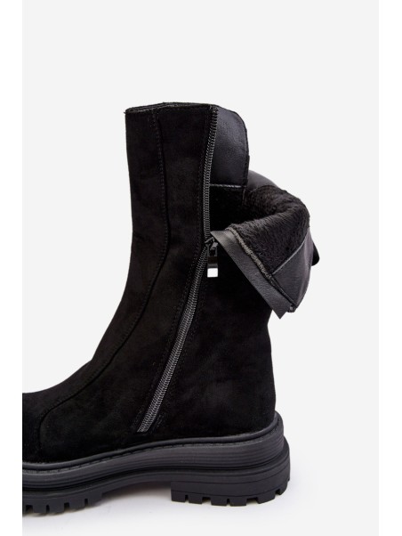 Suede Lined Flat Heeled Boots Black Palimra