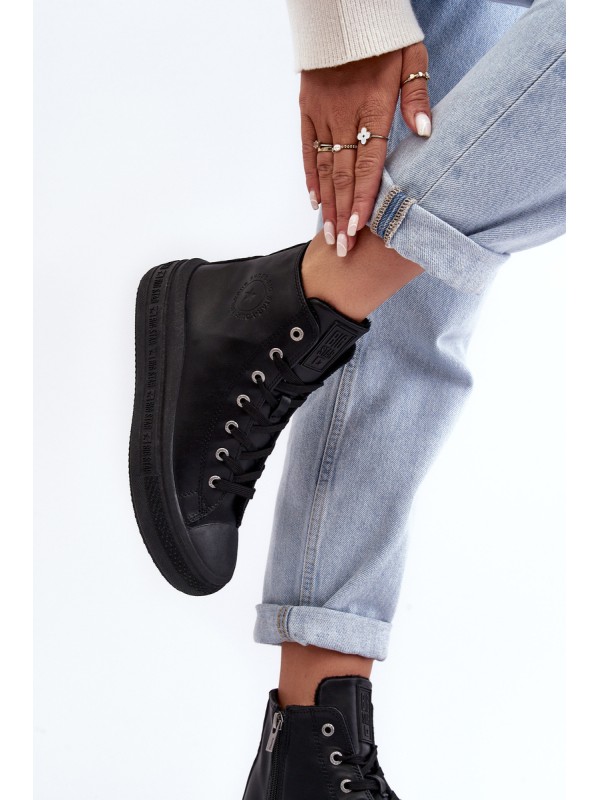 Women's Zip-Up Quilted Sneakers Black Big Star MM274023