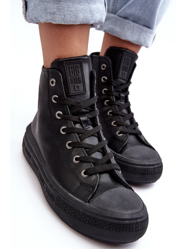 Women's Zip-Up Quilted Sneakers Black Big Star MM274023