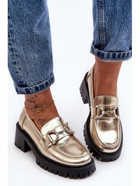 Women's Leather Half-Boots With Massive Heel Gold Lemmitty