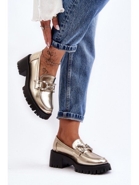 Women's Leather Half-Boots With Massive Heel Gold Lemmitty