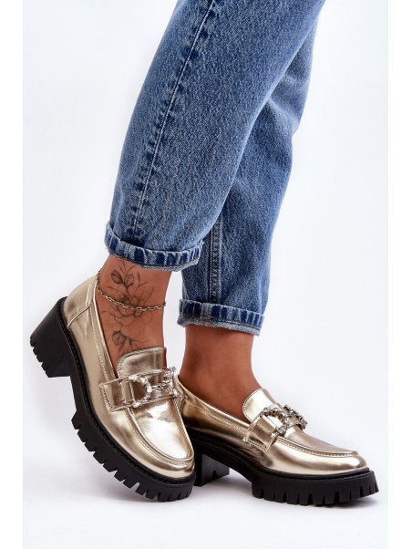 Women's Leather Half-Boots With Massive Heel Gold Lemmitty