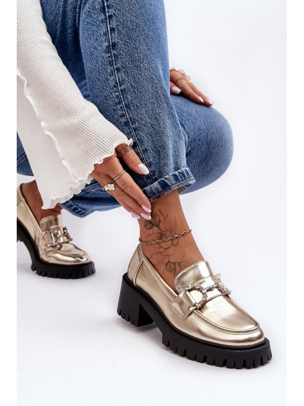 Women's Leather Half-Boots With Massive Heel Gold Lemmitty