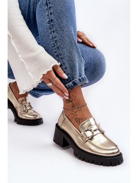 Women's Leather Half-Boots With Massive Heel Gold Lemmitty