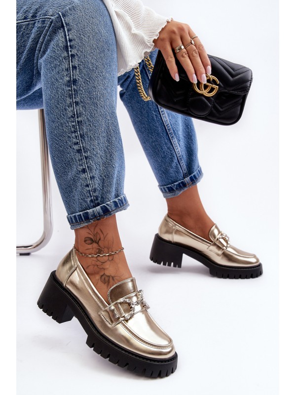 Women's Leather Half-Boots With Massive Heel Gold Lemmitty