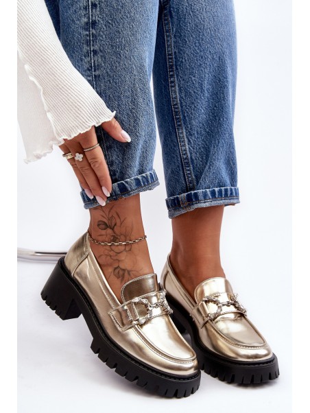 Women's Leather Half-Boots With Massive Heel Gold Lemmitty