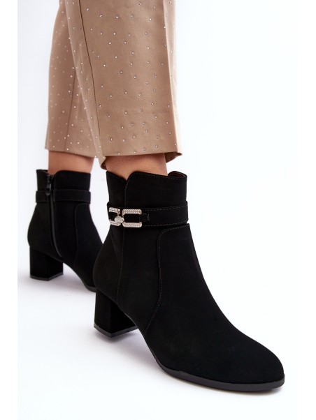 Women's Low Heel Boots with Ornament Black Numissa