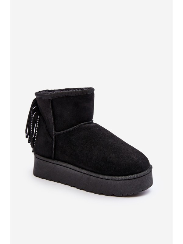 Women's Snow Boots with Chunky Platform and Fringes Black Lirico