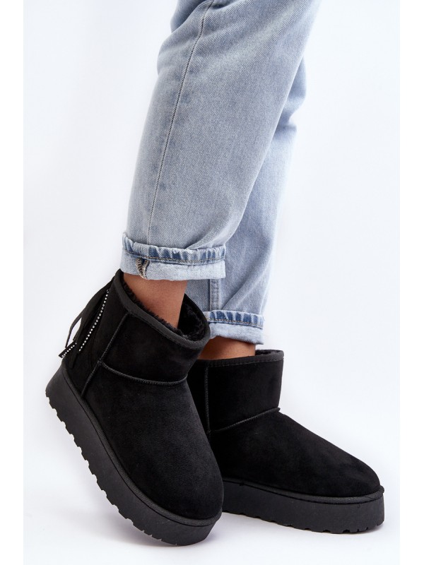 Women's Snow Boots with Chunky Platform and Fringes Black Lirico