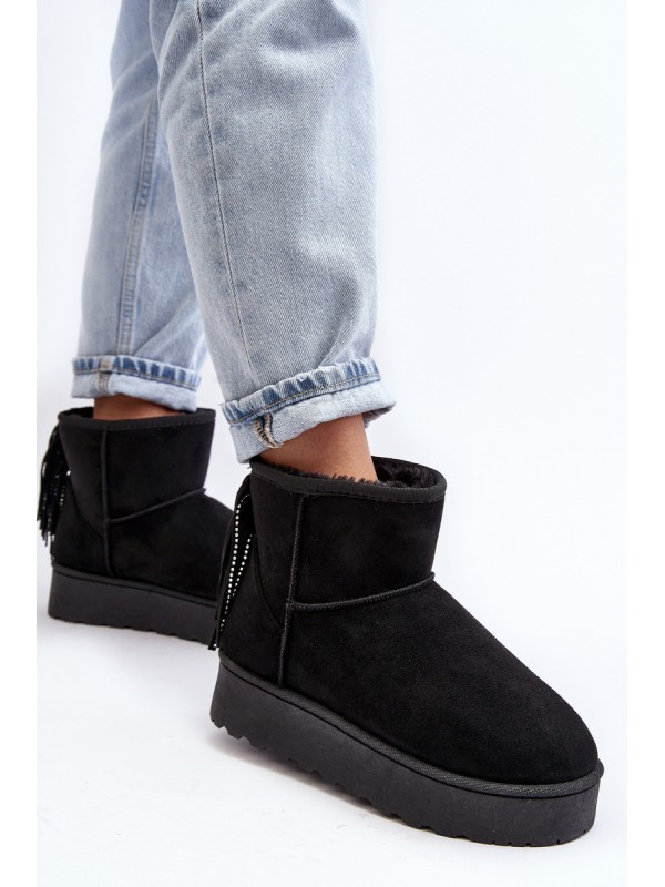 Women's Snow Boots with Chunky Platform and Fringes Black Lirico