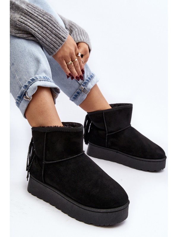 Women's Snow Boots with Chunky Platform and Fringes Black Lirico
