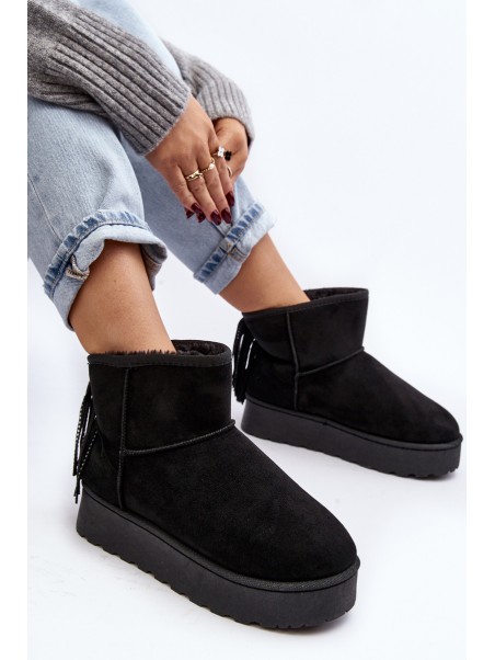 Women's Snow Boots with Chunky Platform and Fringes Black Lirico