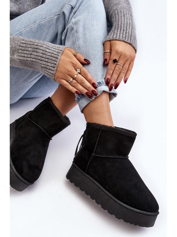 Women's Snow Boots with Chunky Platform and Fringes Black Lirico