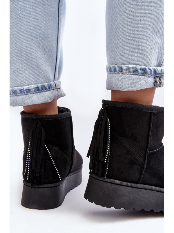 Women's Snow Boots with Chunky Platform and Fringes Black Lirico