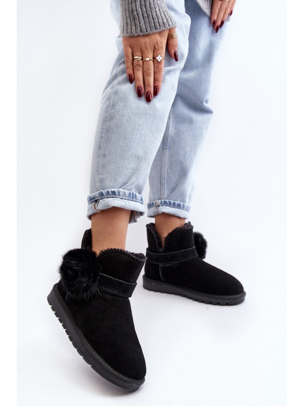 Women's suede snow boots with cutouts black Eraclio
