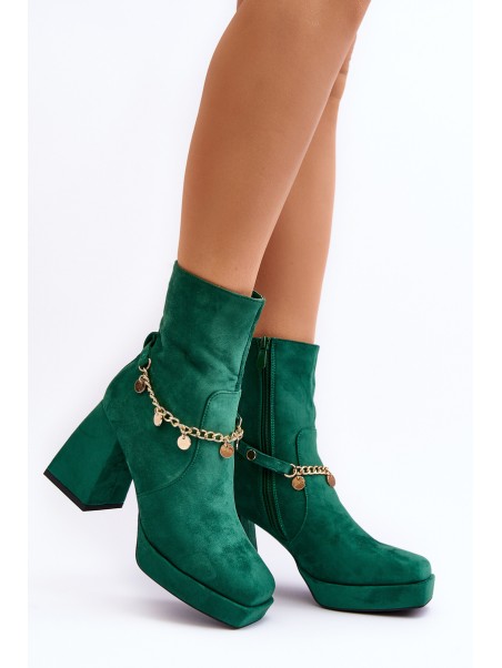 Women's Boots with Heel and Green Chain Tiselo