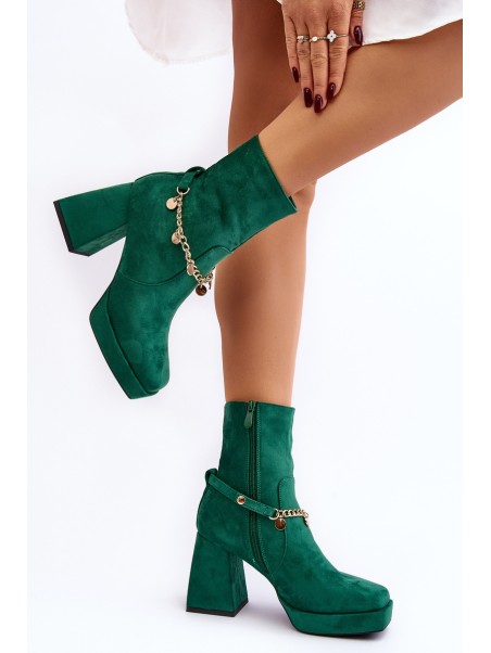 Women's Boots with Heel and Green Chain Tiselo