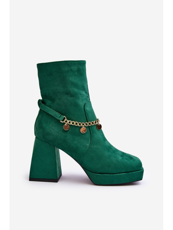 Women's Boots with Heel and Green Chain Tiselo