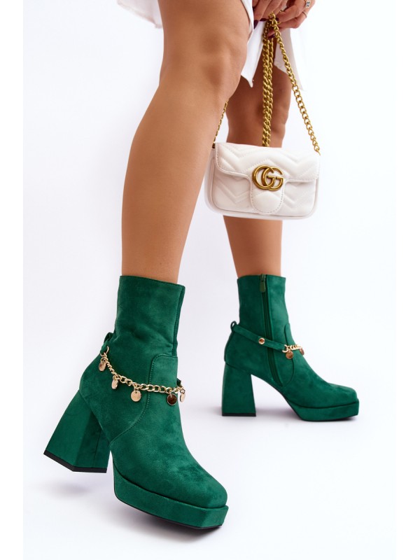 Women's Boots with Heel and Green Chain Tiselo