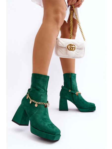 Women's Boots with Heel and Green Chain Tiselo