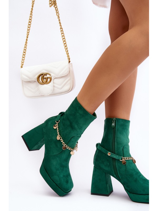 Women's Boots with Heel and Green Chain Tiselo