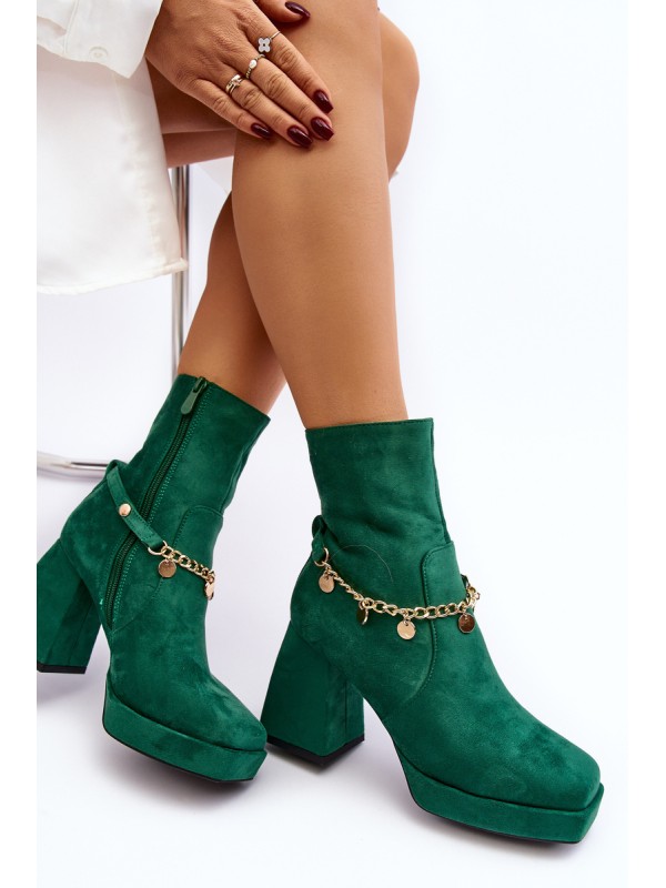 Women's Boots with Heel and Green Chain Tiselo