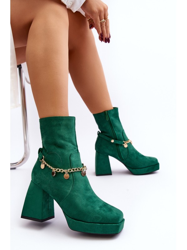 Women's Boots with Heel and Green Chain Tiselo